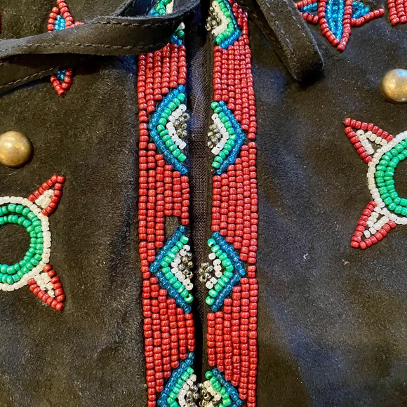 Beaded Suede Black Vest, Size 1X - Picture 7 of 7